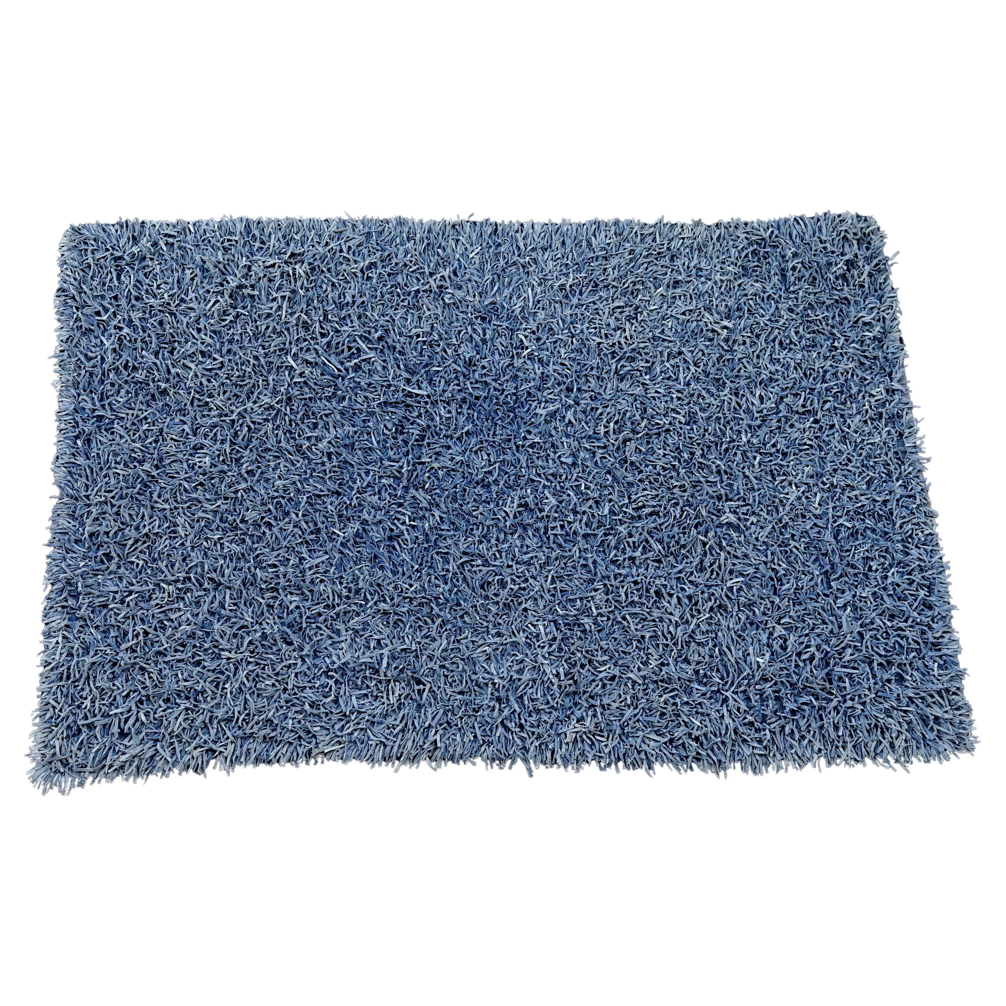 Chanda Leather Stormy Blue Shag Plush Carpet Area Rug For Sale