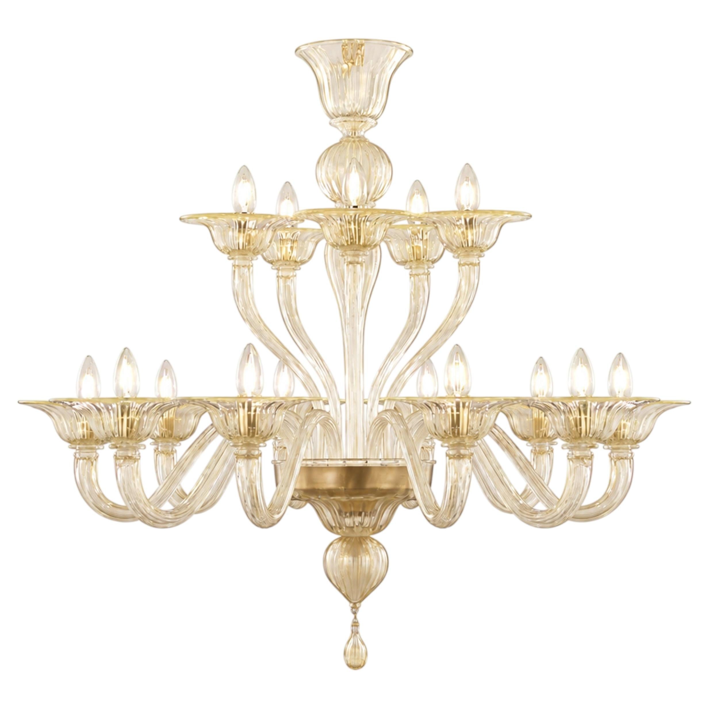 Lampadario 10+ 5 bracci in vetro artistico dorato Simplicissimus 360 di Multiforme