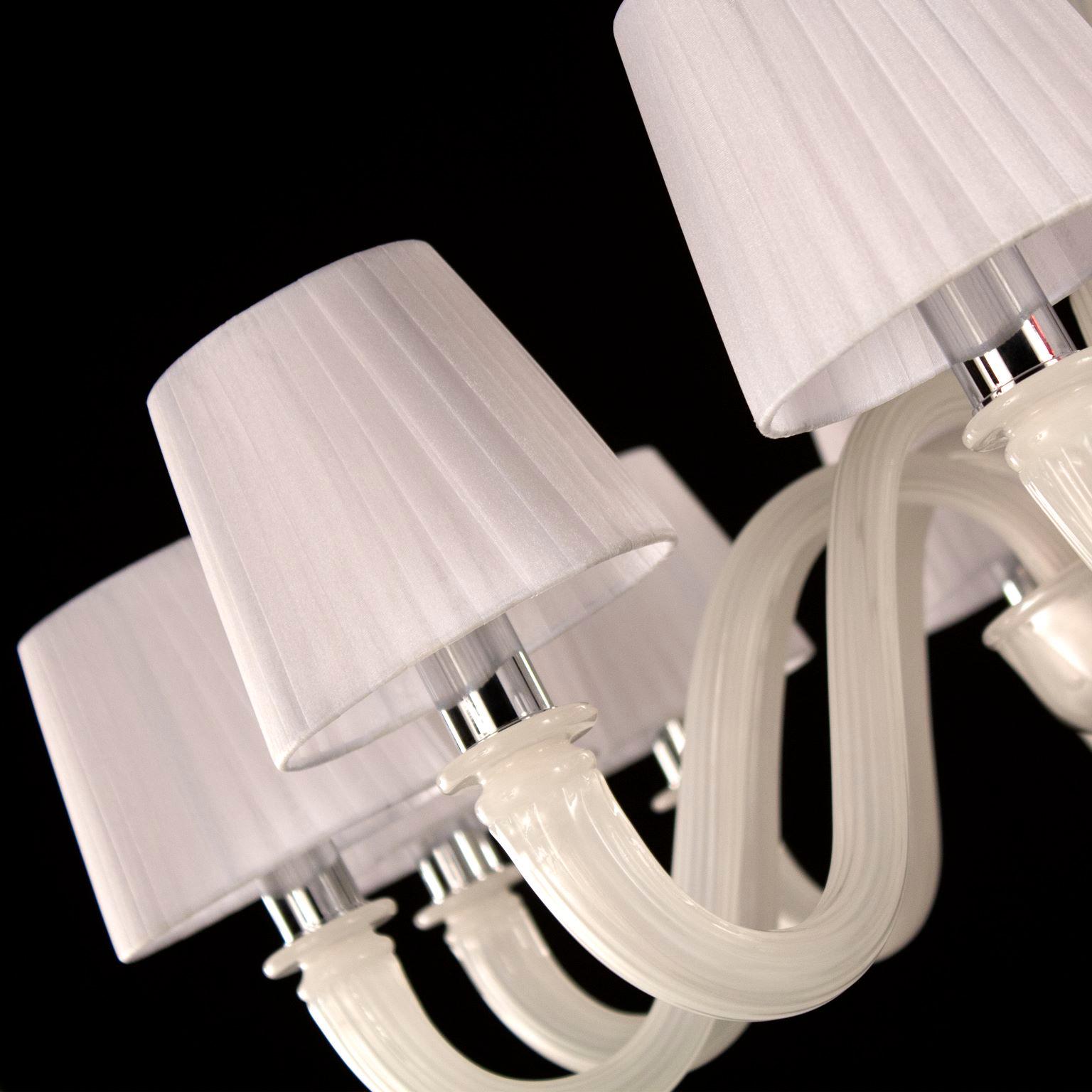 Other Chandelier 12 Arms White Silk Murano Glass White Lampshade Chapeau by Multiforme For Sale