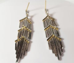 Chandelier 14 Karat Gold and Silver Earrings with Diamonds
