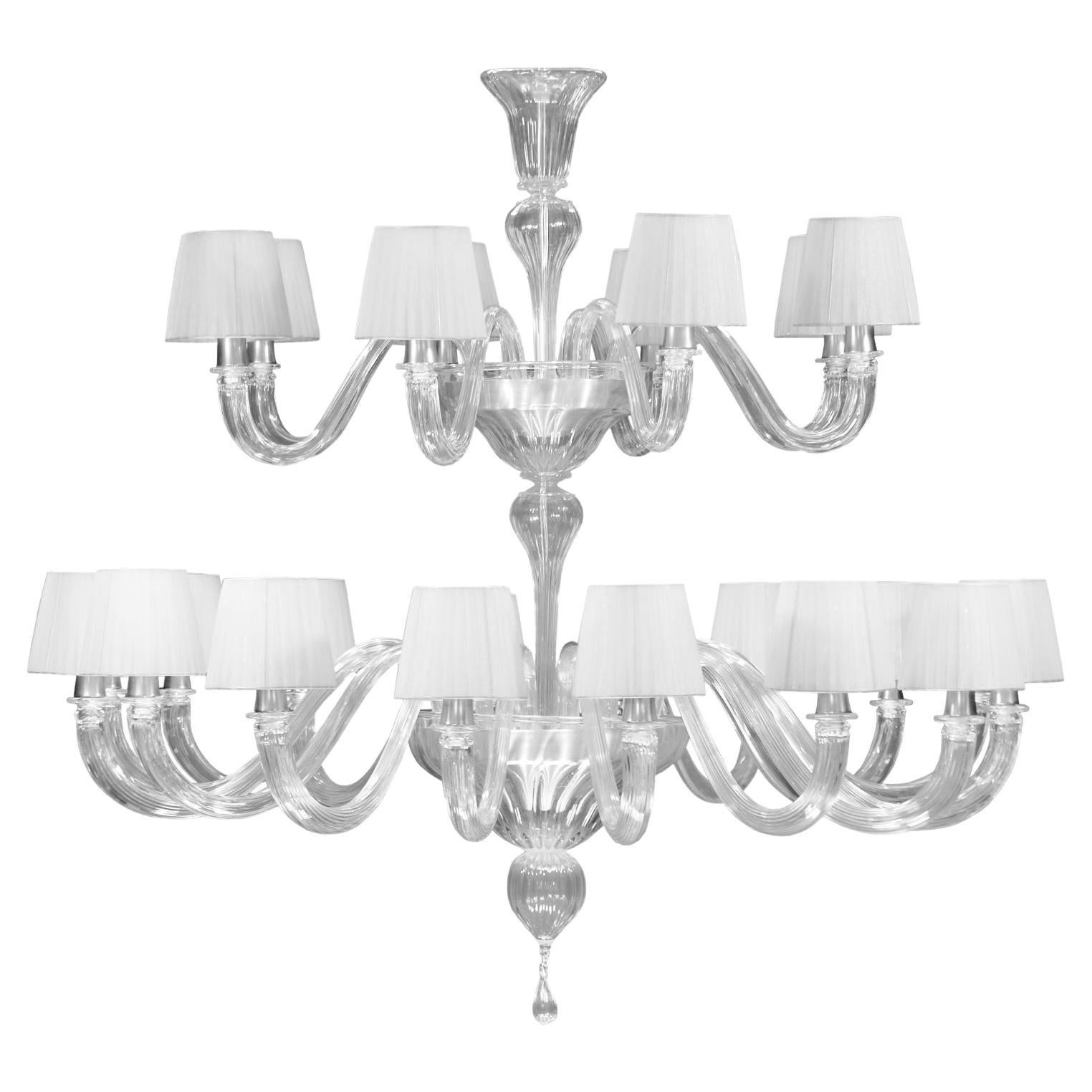 Chandelier 16+8 Arms Crystal Murano Glass Handmade Lampshades by Multiforme For Sale