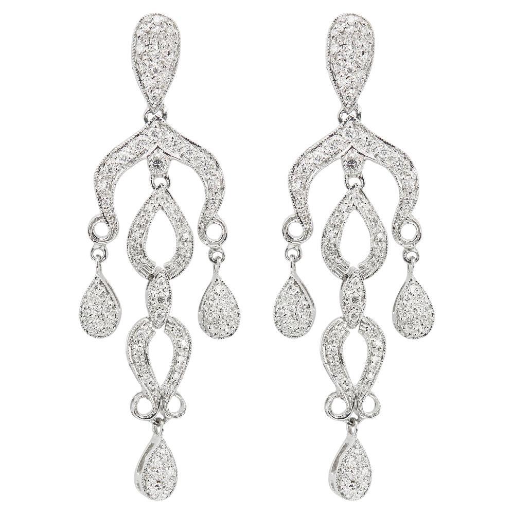 1.00 carat Diamond White Gold Chandelier Earrings For Sale