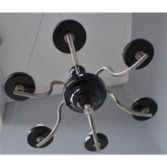 Chandelier 1930 Tubular Arms with 6 Lights Cups in Black Opaline