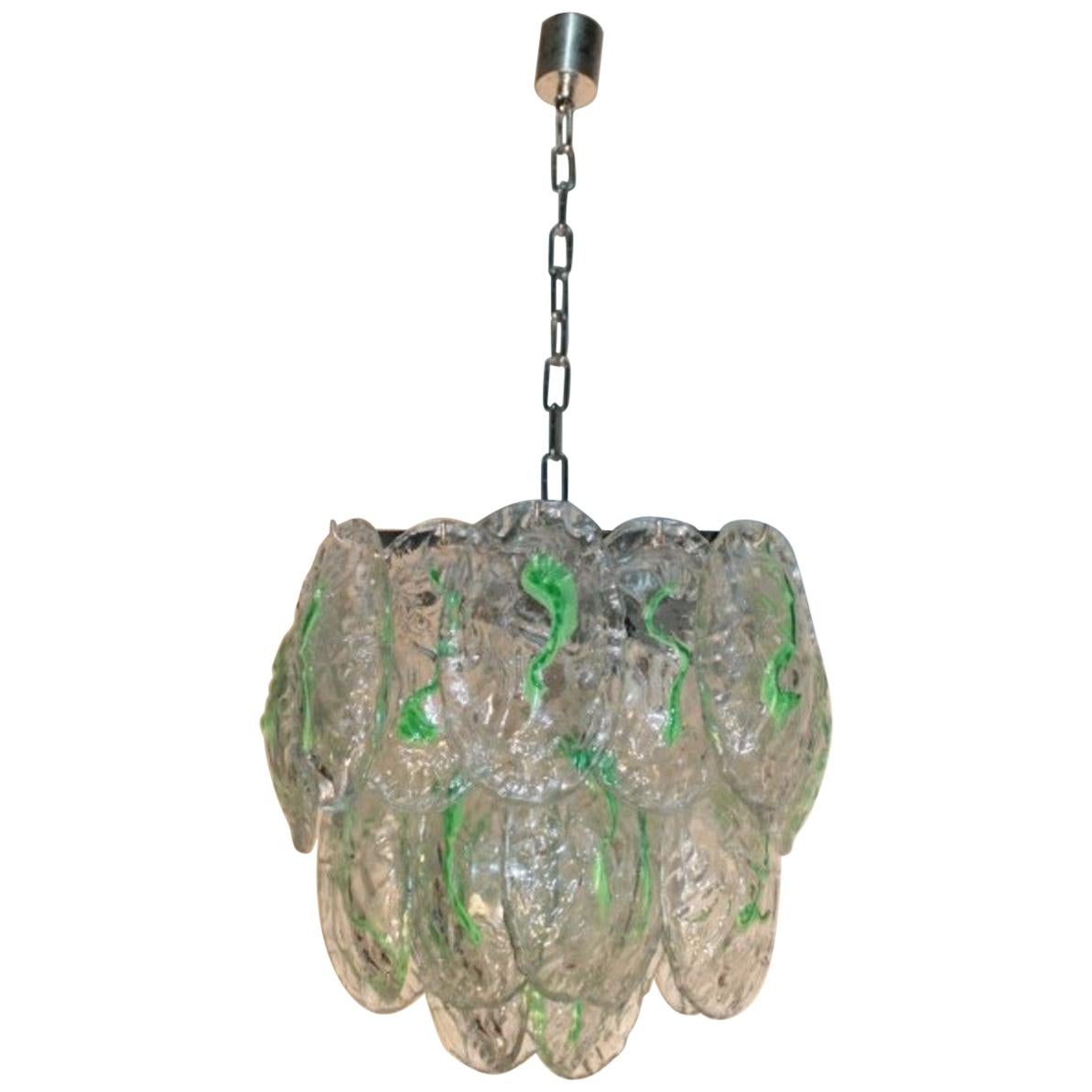 Vintage Italian Chandelier w / Murano Glass Shells Designed by Mazzega