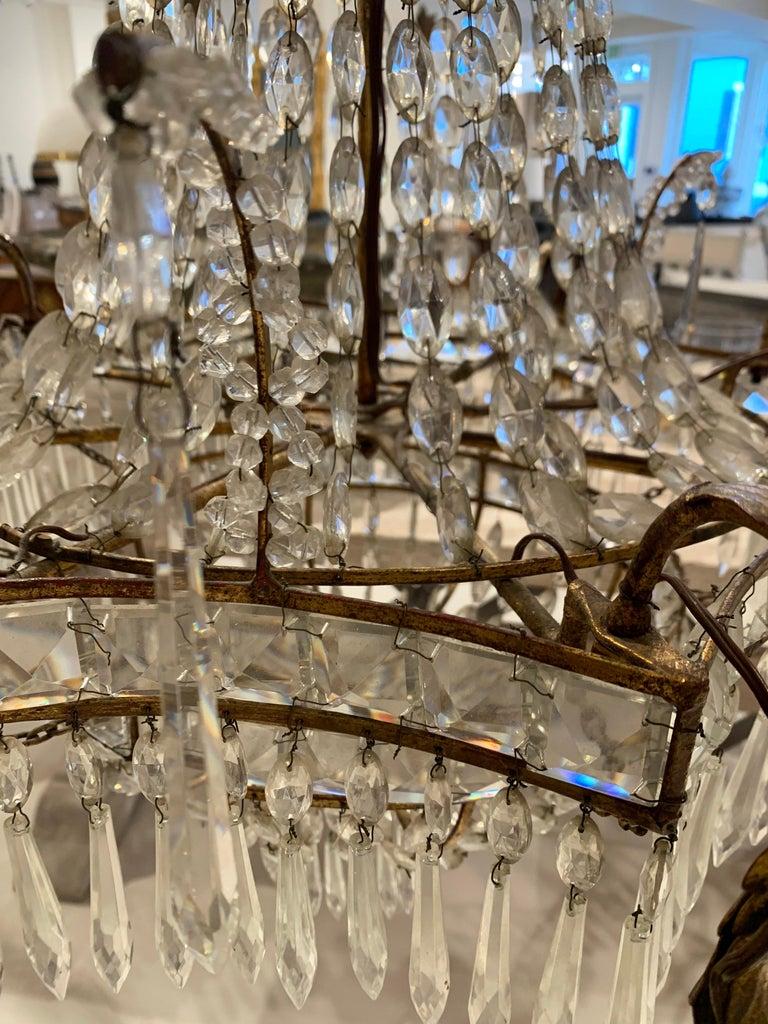 19th Century Italian 8 Light Crystal and Gilded Metal Antique Chandelier In Good Condition For Sale In New Orleans, LA
