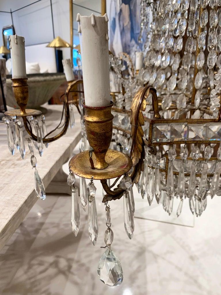 19th Century Italian 8 Light Crystal and Gilded Metal Antique Chandelier For Sale 1