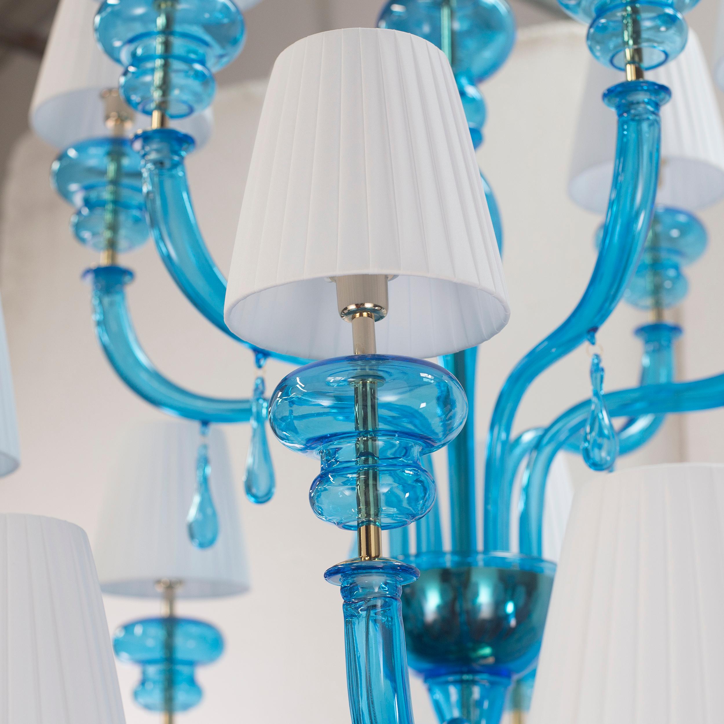 Italiano Lampadario 36 Luci Paralume in vetro di Murano Acquamarina, Palladio di Multiforme in vendita