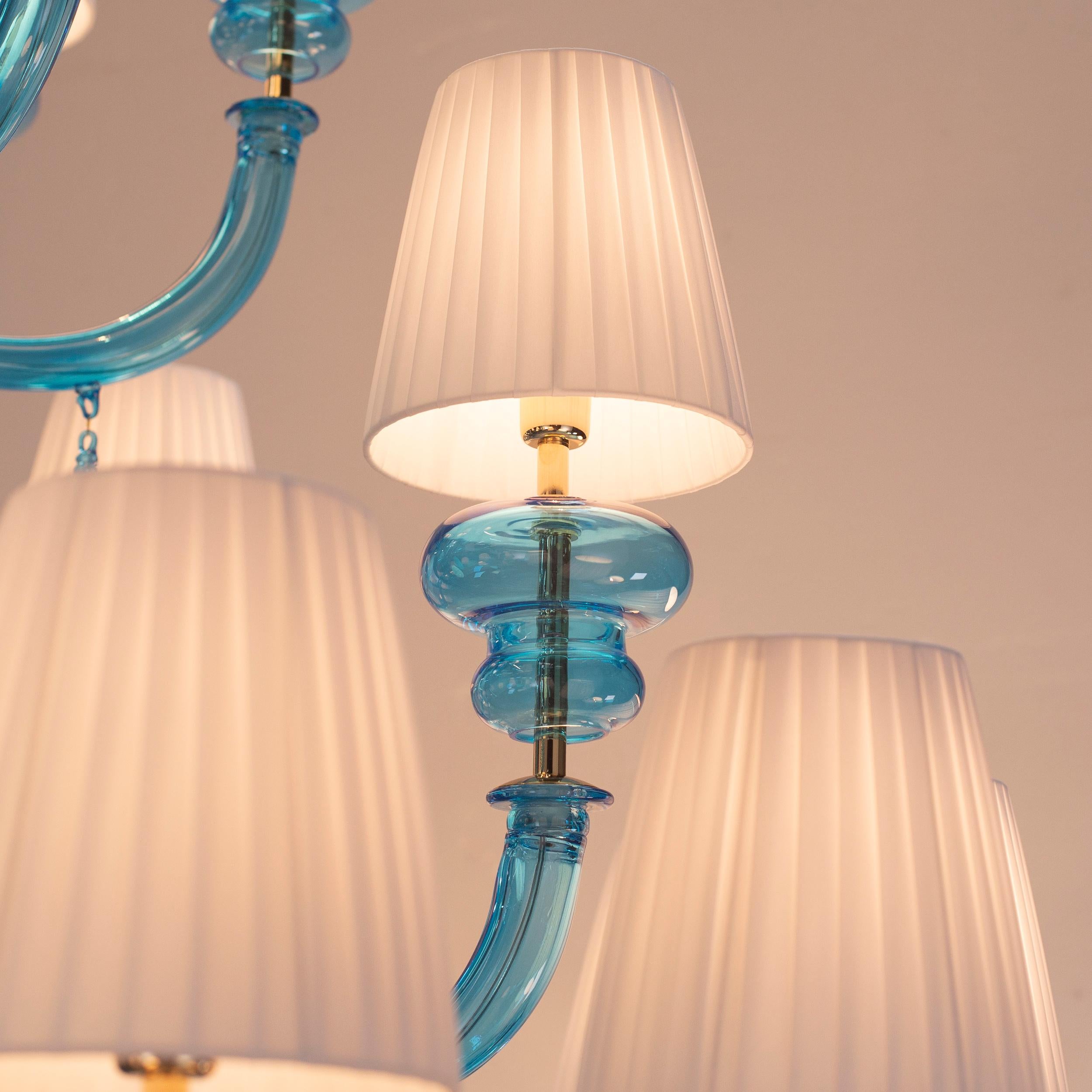 XXI secolo e contemporaneo Lampadario 36 Luci Paralume in vetro di Murano Acquamarina, Palladio di Multiforme in vendita