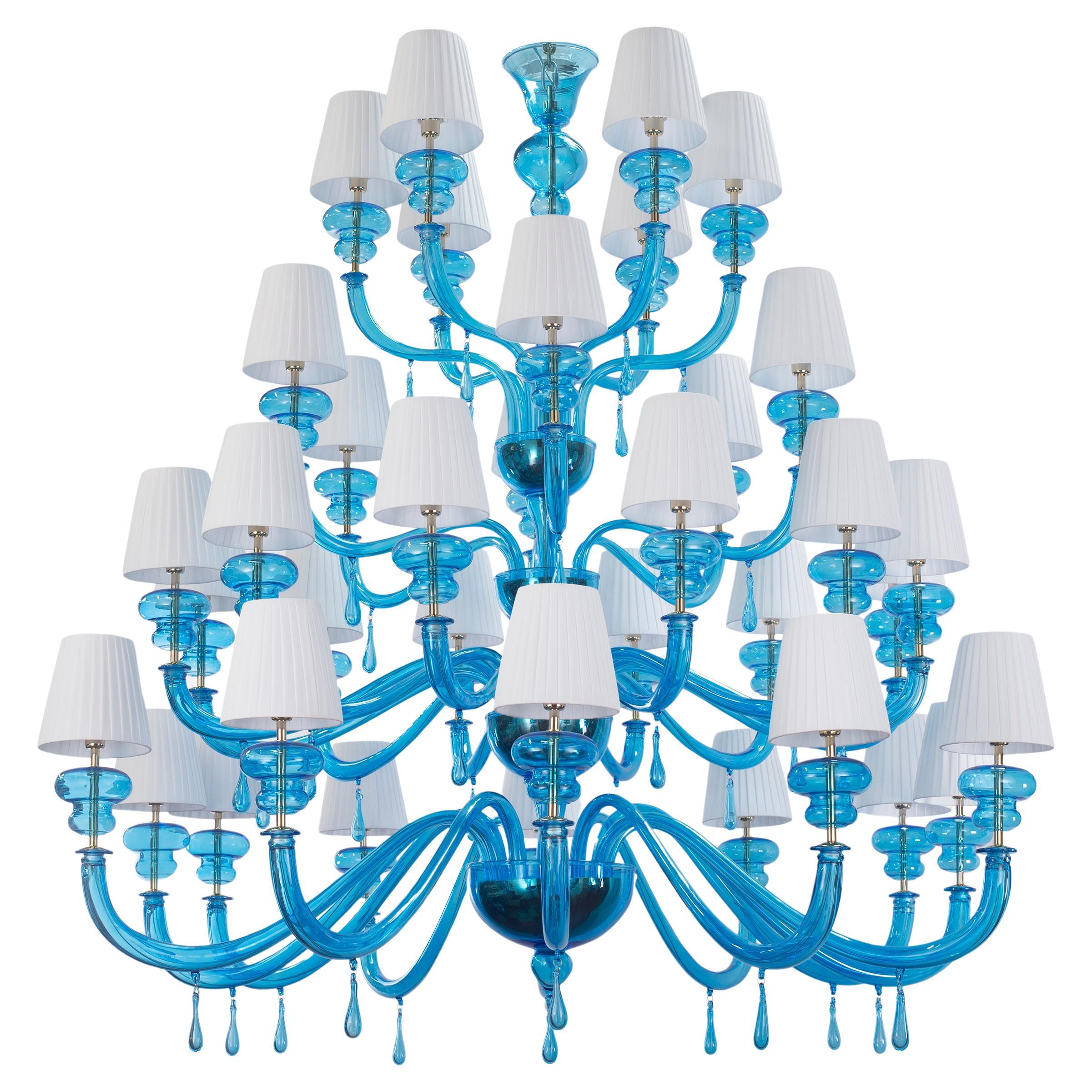 Chandelier 36 Lights Aquamarine Murano Glass lampshade, Palladium by Multiforme