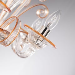 Chandelier 5 Arms Blown Artistic Murano Glass Amber/Orange Details by Multiforme