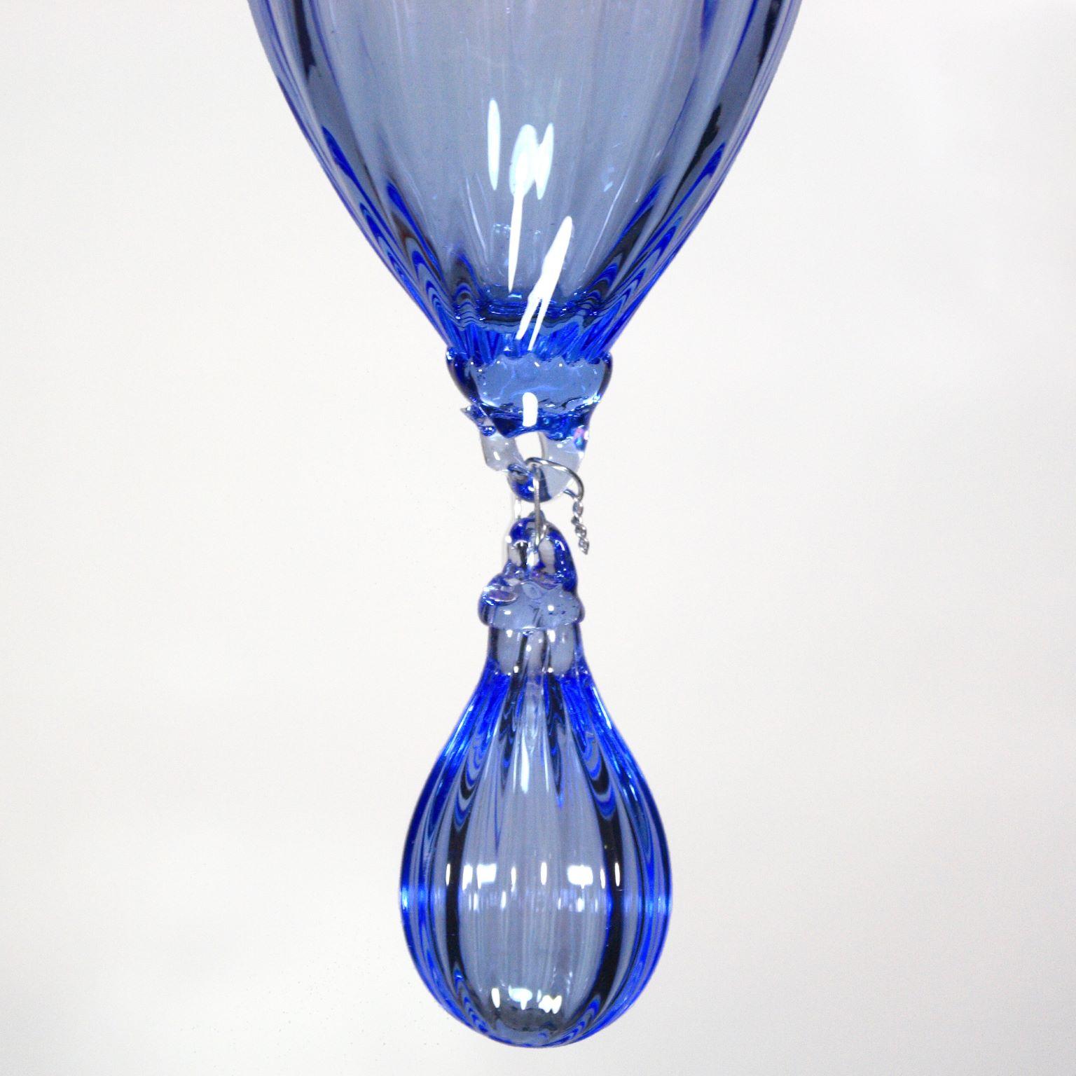 Italian Chandelier 5 Arms Blue Murano Glass Capriccio by Multiforme  For Sale