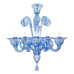 Lampadario a 5 bracci in vetro di Murano blu Capriccio di Multiforme