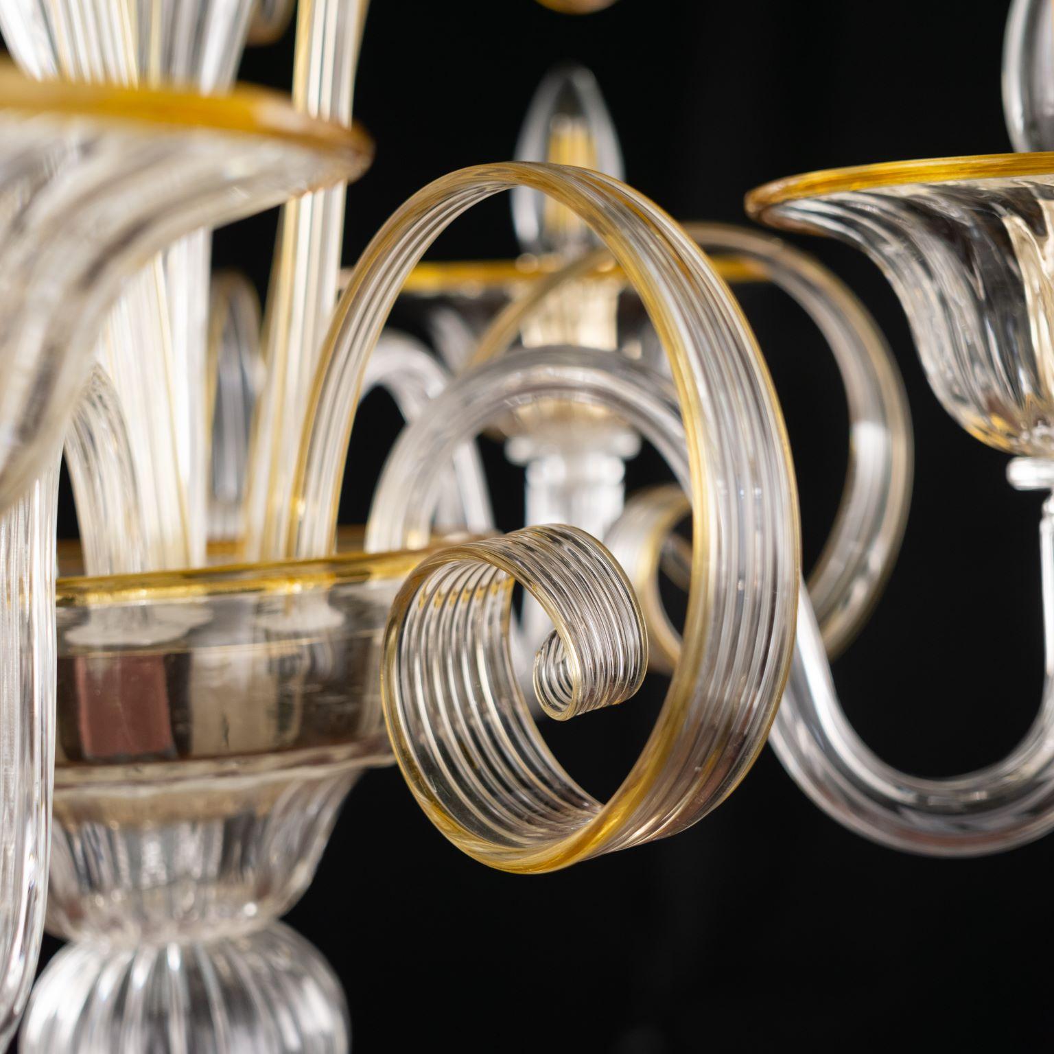 Lustre artistique à 5 bras en verre de Murano à chambre transparente par Multiforme  en vente 3