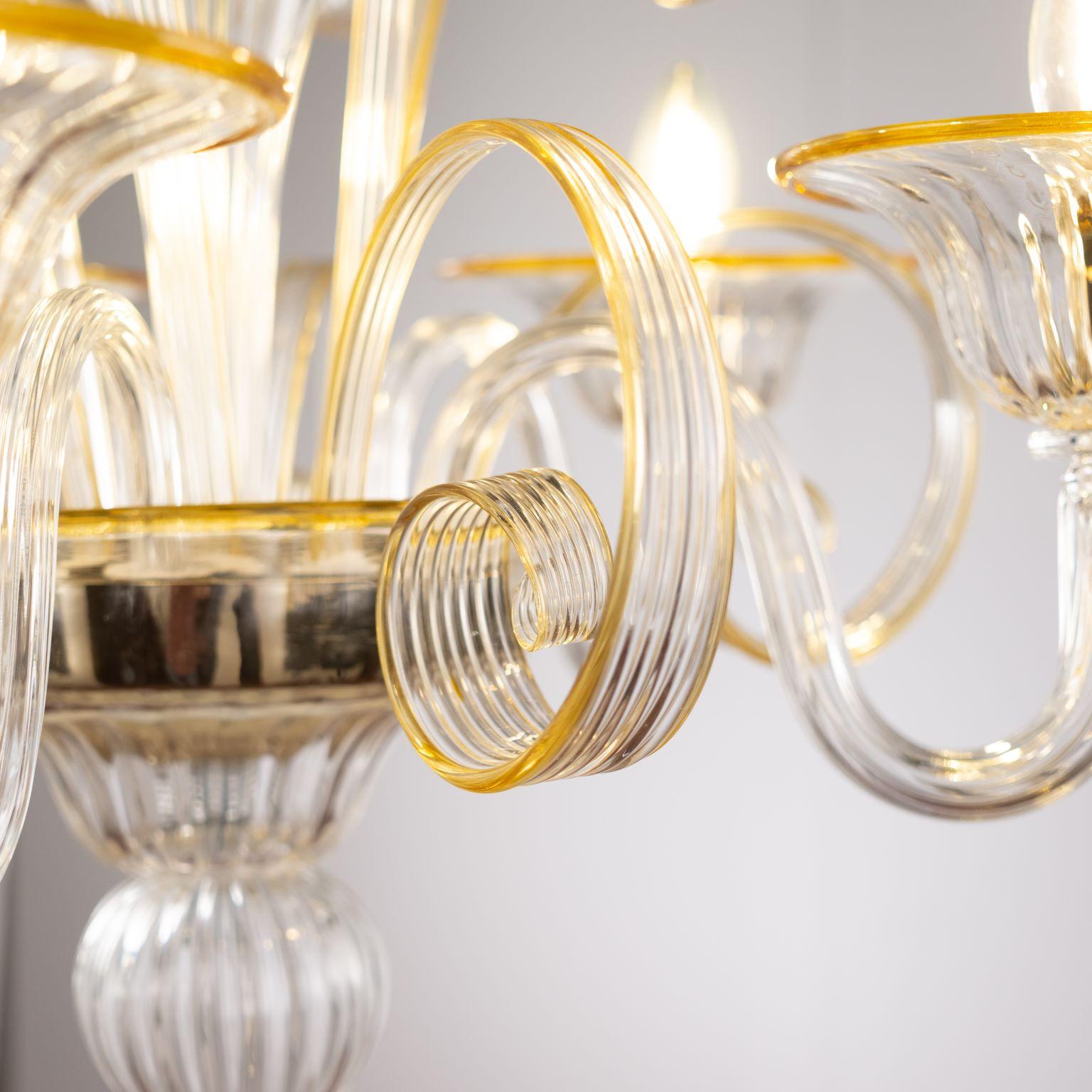 Artistic Chandelier 5 Arms Clear-amber Murano Glass by Multiforme  In New Condition For Sale In Trebaseleghe, IT