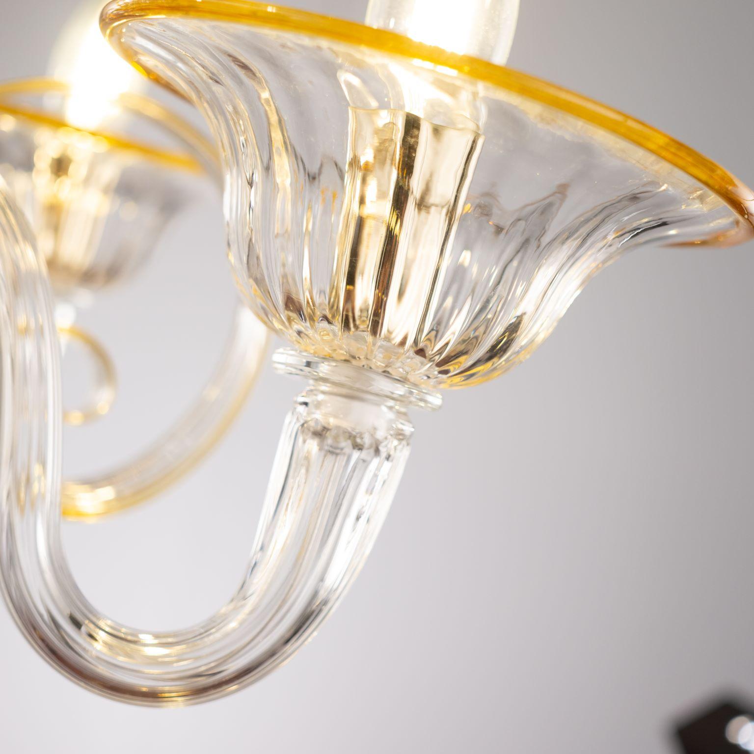 Contemporary Artistic Chandelier 5 Arms Clear-amber Murano Glass by Multiforme  For Sale