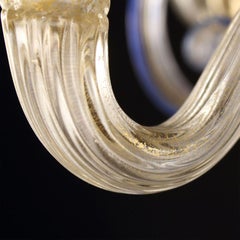 Chandelier 5 Arms Golden Leaf-blue Artistic Murano Glass by Multiforme in stock