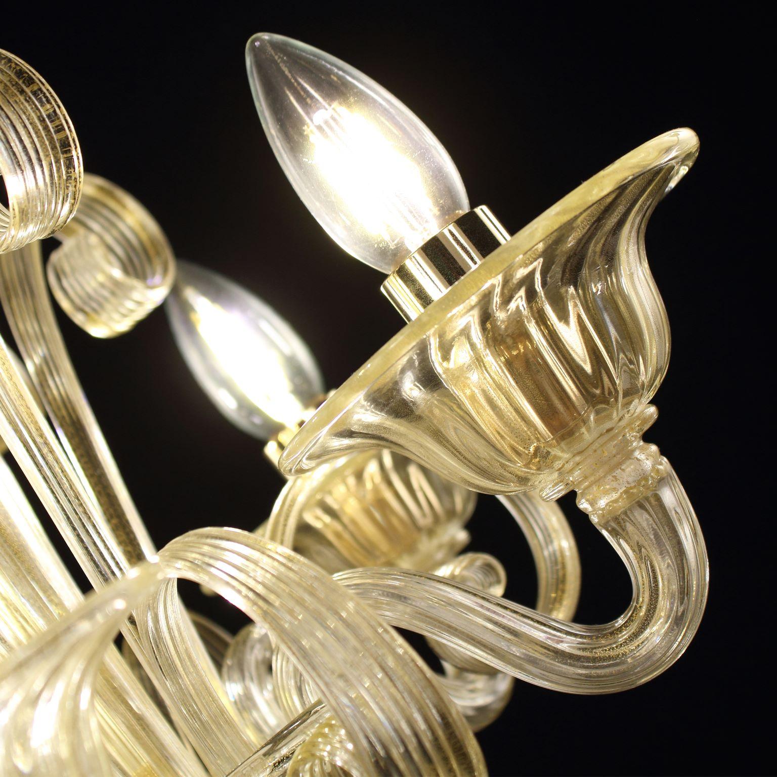 Lustre à 5 bras en verre de Murano artistique à feuilles d'or par Multiforme Neuf - En vente à Trebaseleghe, IT