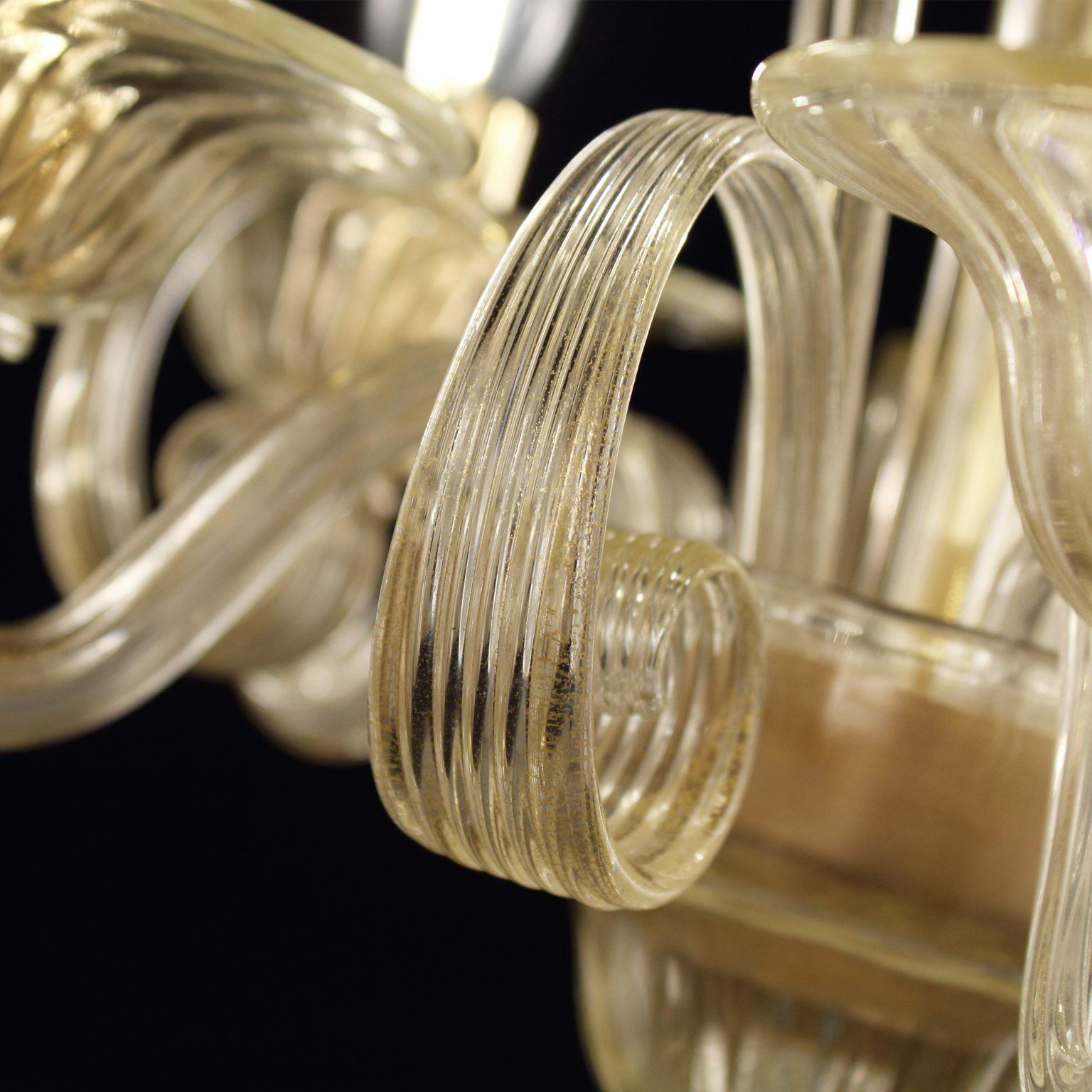XXIe siècle et contemporain Lustre à 5 bras en verre de Murano artistique à feuilles d'or par Multiforme en vente