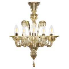 Chandelier 5 Arms Golden Leaf Artistic Murano Glass by Multiforme