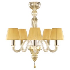Lampadario a 5 bracci in vetro di Murano a foglia d'oro, paralumi in ambra di Multiforme