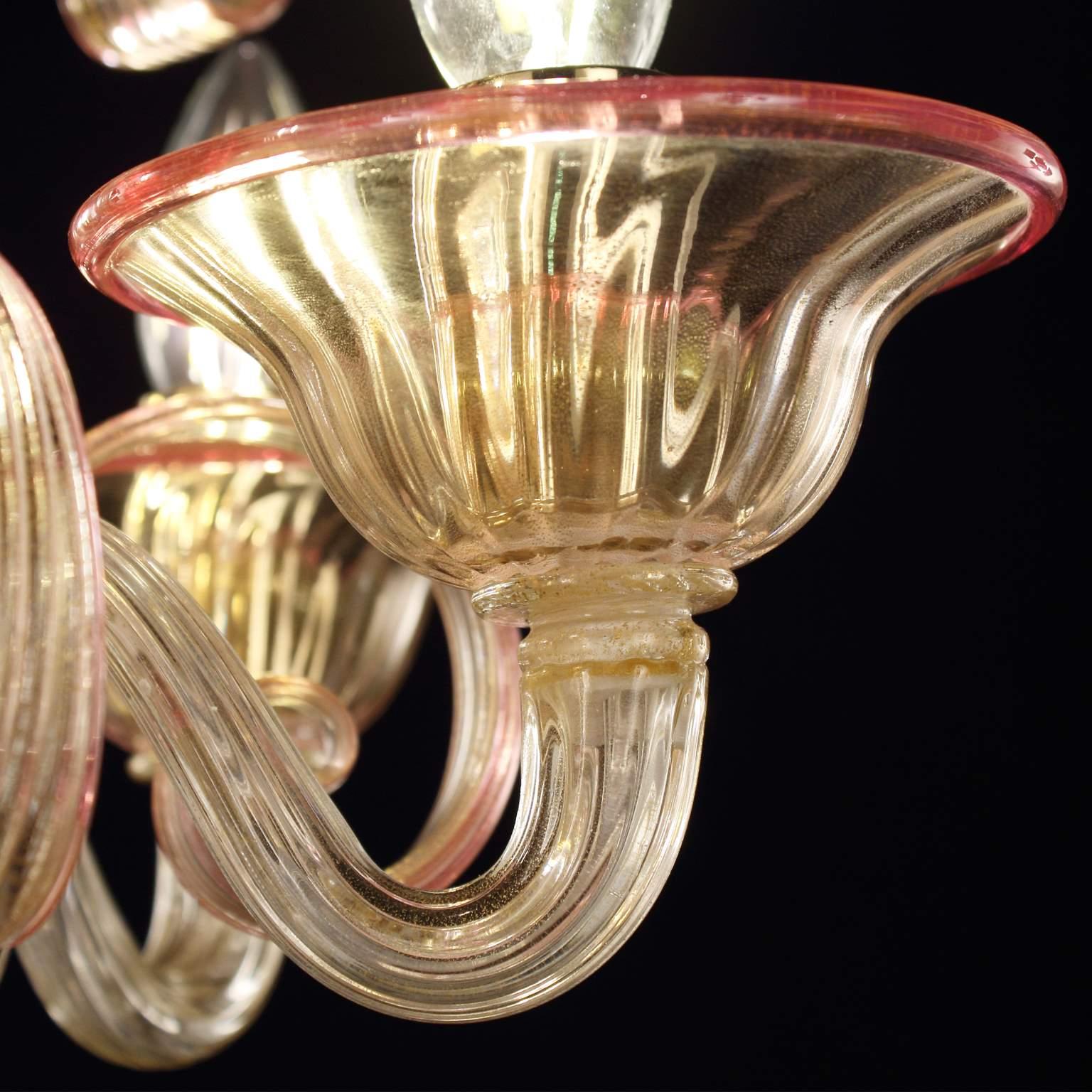 Lampadario a 5 bracci in vetro di Murano Golden Leaf-ametista di Multiforme in stock In condizioni Nuovo in vendita a Trebaseleghe, IT
