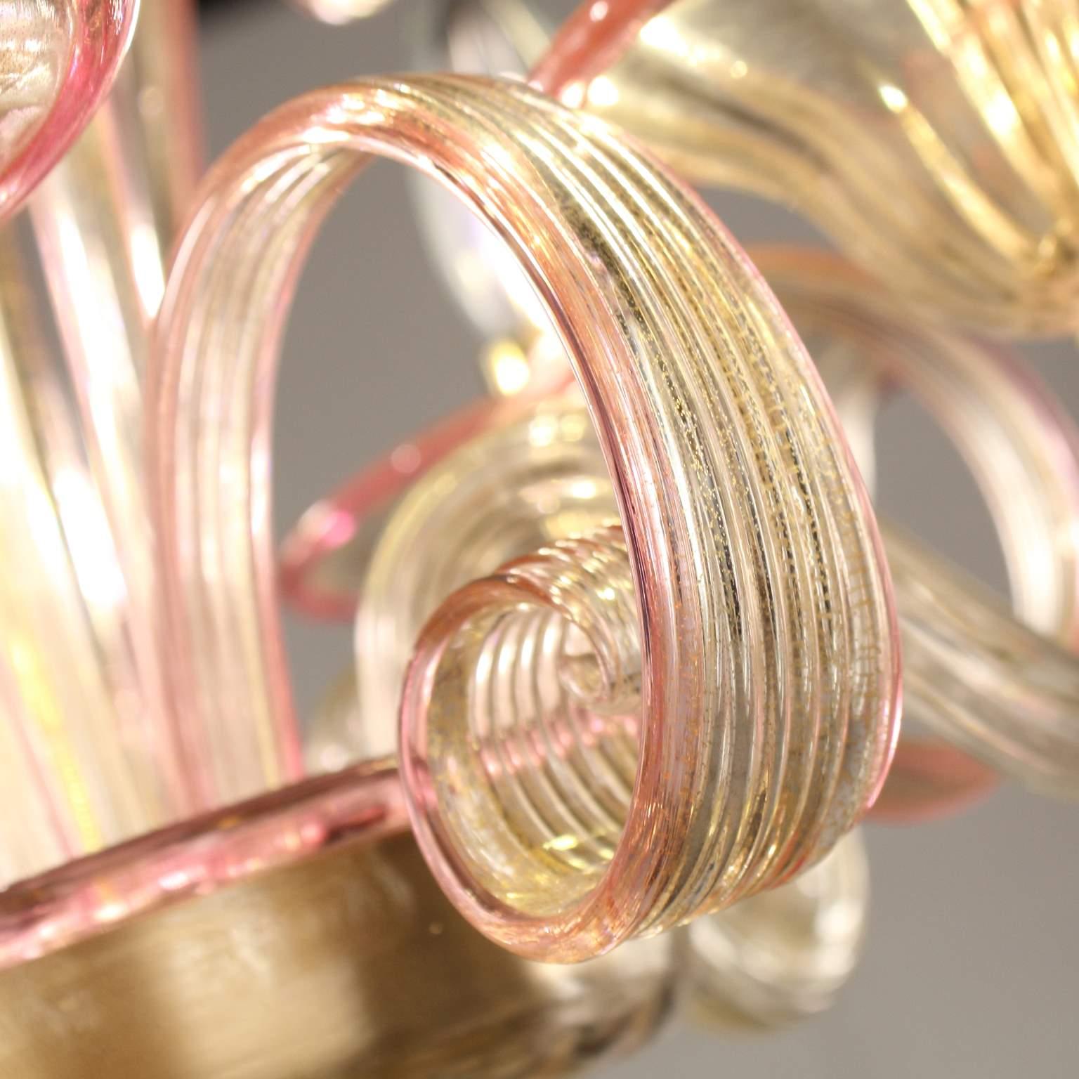 XXI secolo e contemporaneo Lampadario a 5 bracci in vetro di Murano Golden Leaf-ametista di Multiforme in stock in vendita