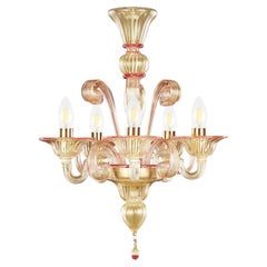 Lustre à 5 bras en verre de Murano en améthyste dorée par Multiforme, en stock