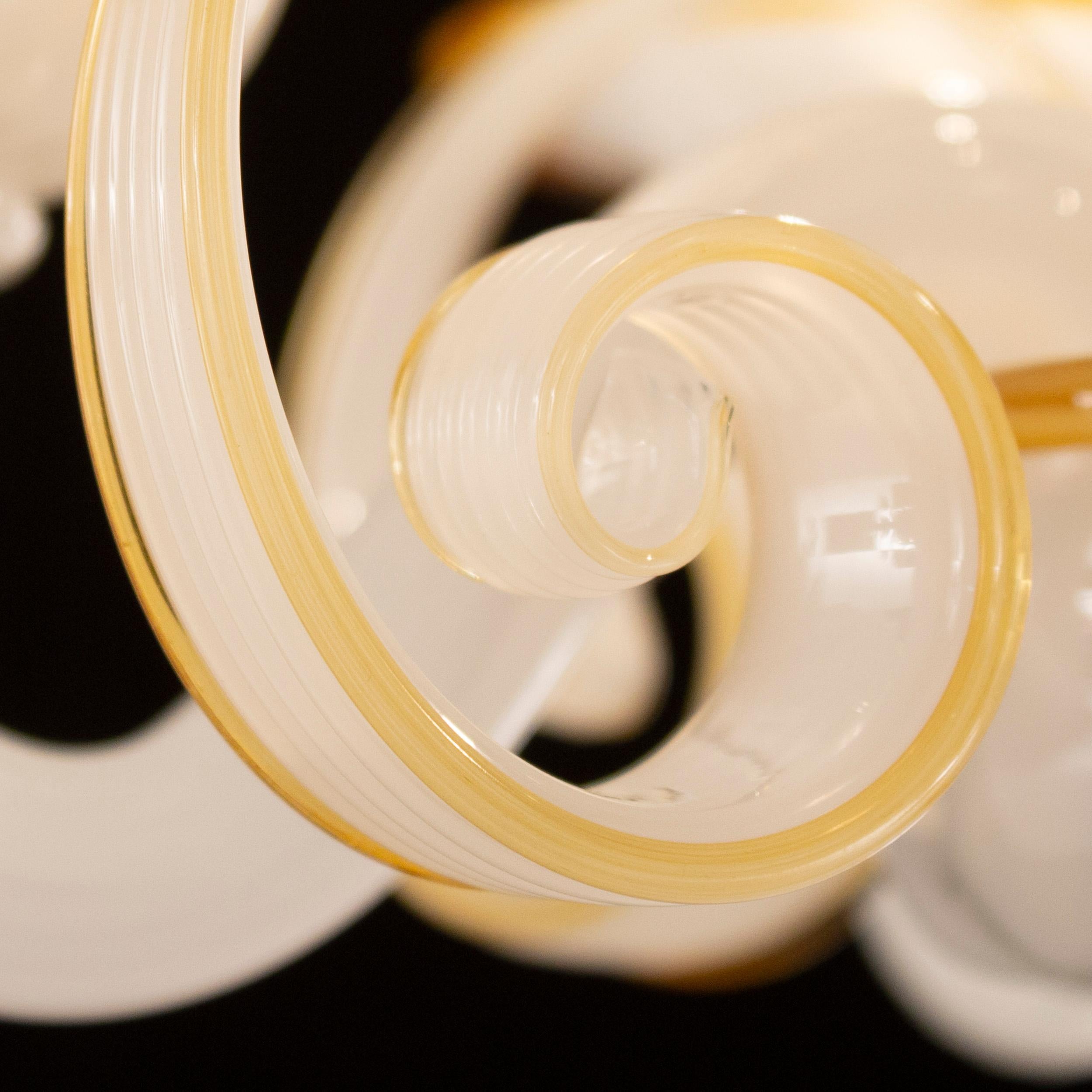 Contemporary Chandelier 5 Arms White Silk-Gold Murano Glass Capriccio by Multiforme in Stock  For Sale