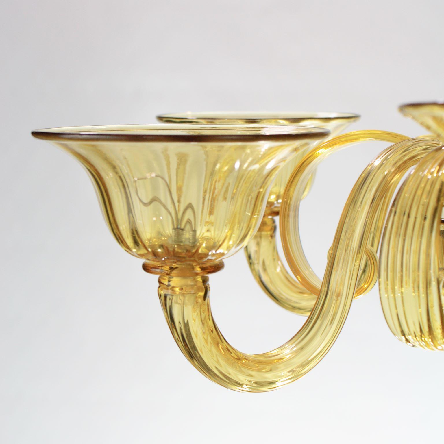 Italian Chandelier 6Arms Acacia Handblown Artistic Murano Glass by Multiforme in stock For Sale