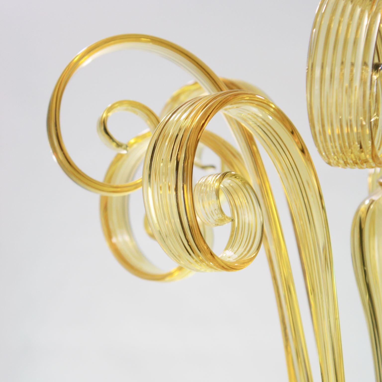 Contemporary Chandelier 6Arms Acacia Handblown Artistic Murano Glass by Multiforme in stock For Sale