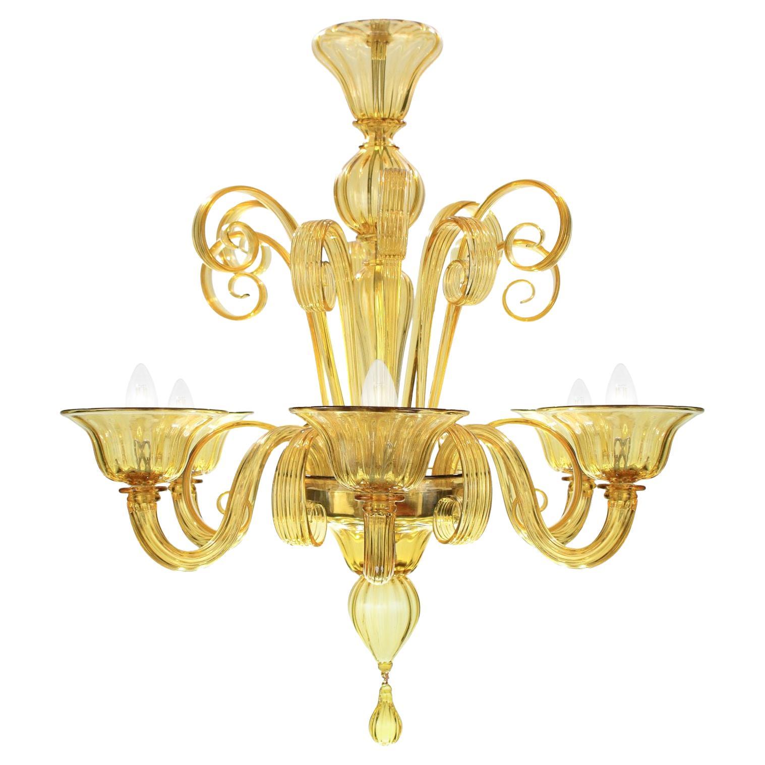 Chandelier 6Arms Acacia Handblown Artistic Murano Glass by Multiforme in stock For Sale