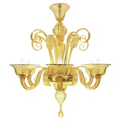 Chandelier 6Arms Acacia Handblown Artistic Murano Glass by Multiforme in stock