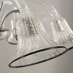 Chandelier 6 Arms Clear Silver Leaf Handblown Murano Glass by Multiforme