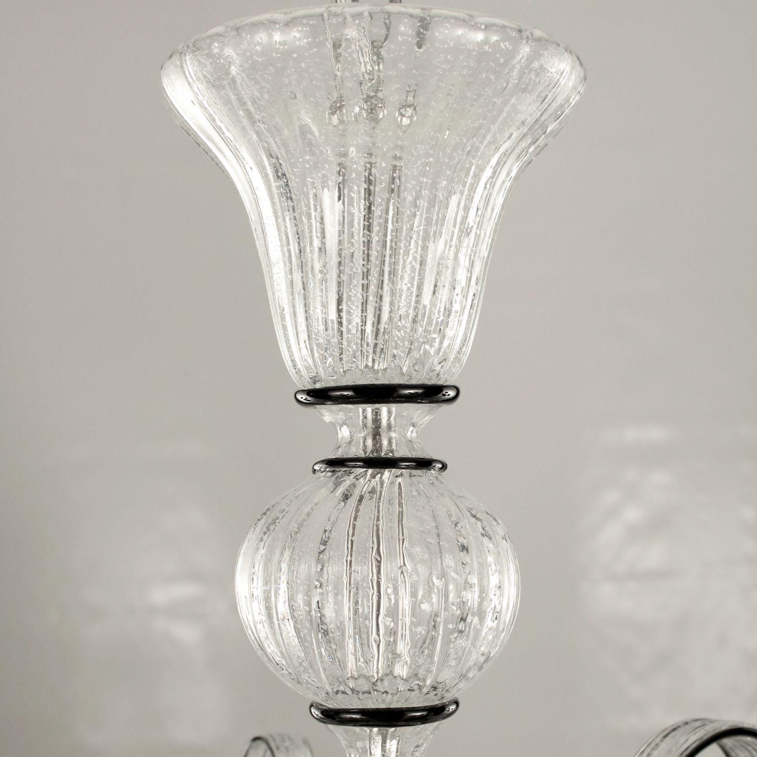 Other Chandelier 6 Arms Clear Silver Leaf Handblown Murano Glass by Multiforme For Sale