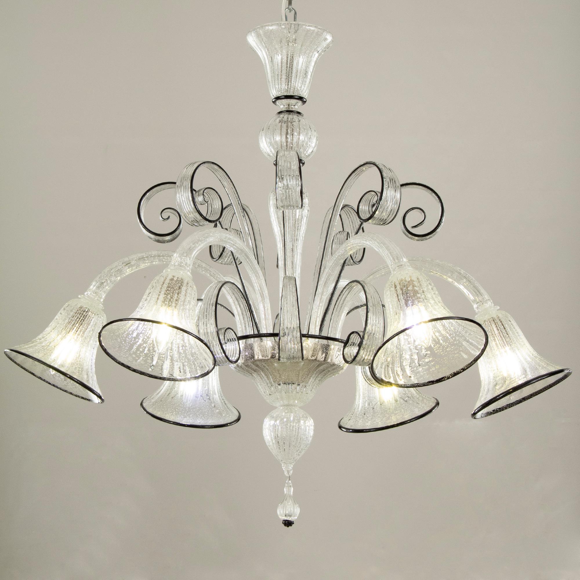 Lampadario a 6 bracci in vetro di Murano soffiato a mano con foglia d'argento trasparente di Multiforme In condizioni Nuovo in vendita a Trebaseleghe, IT