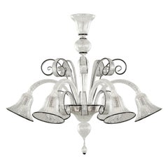 Chandelier 6 Arms Clear Silver Leaf Handblown Murano Glass by Multiforme