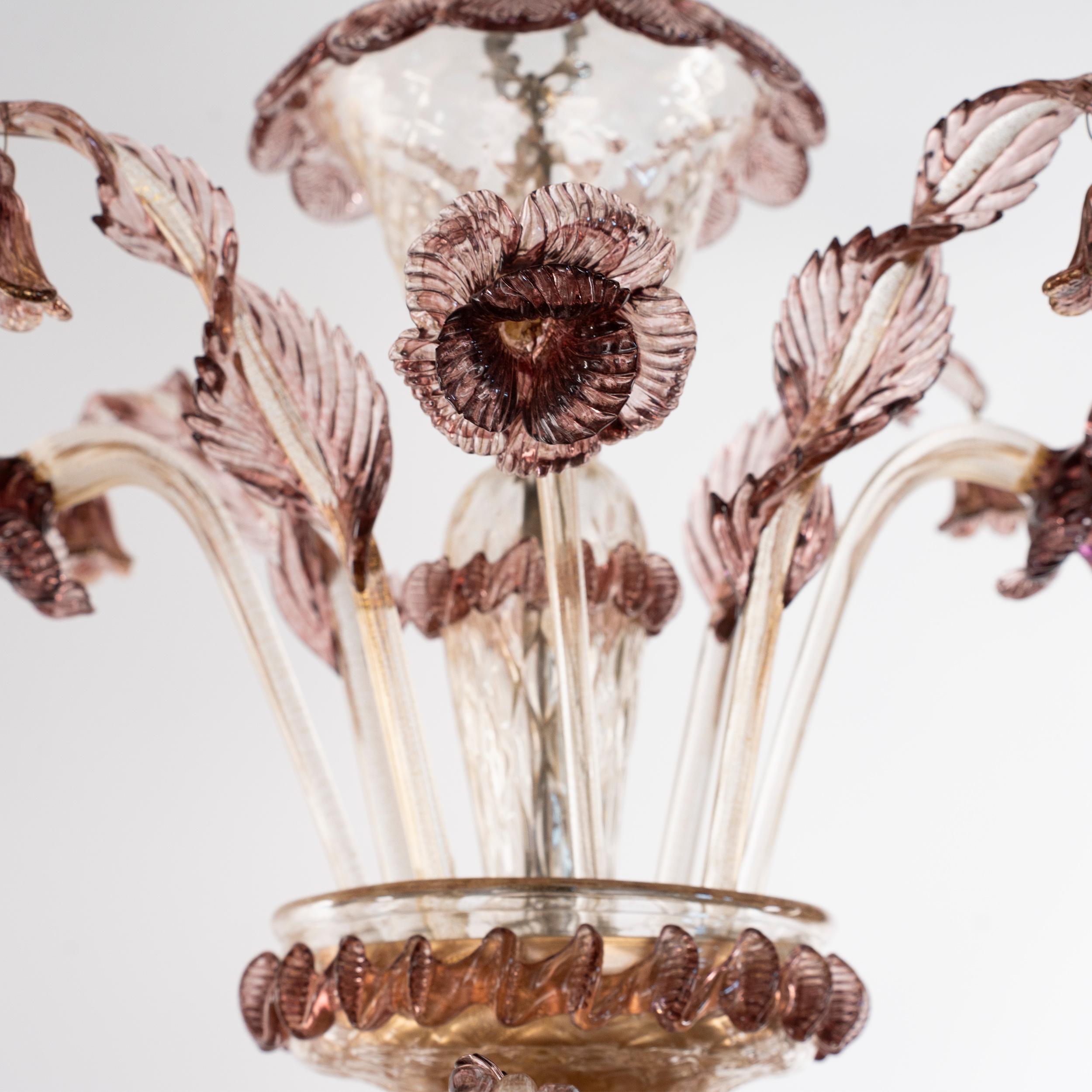 Lustre à 6 bras en verre doré avec détails en améthyste par Multiforme, en stock Neuf - En vente à Trebaseleghe, IT