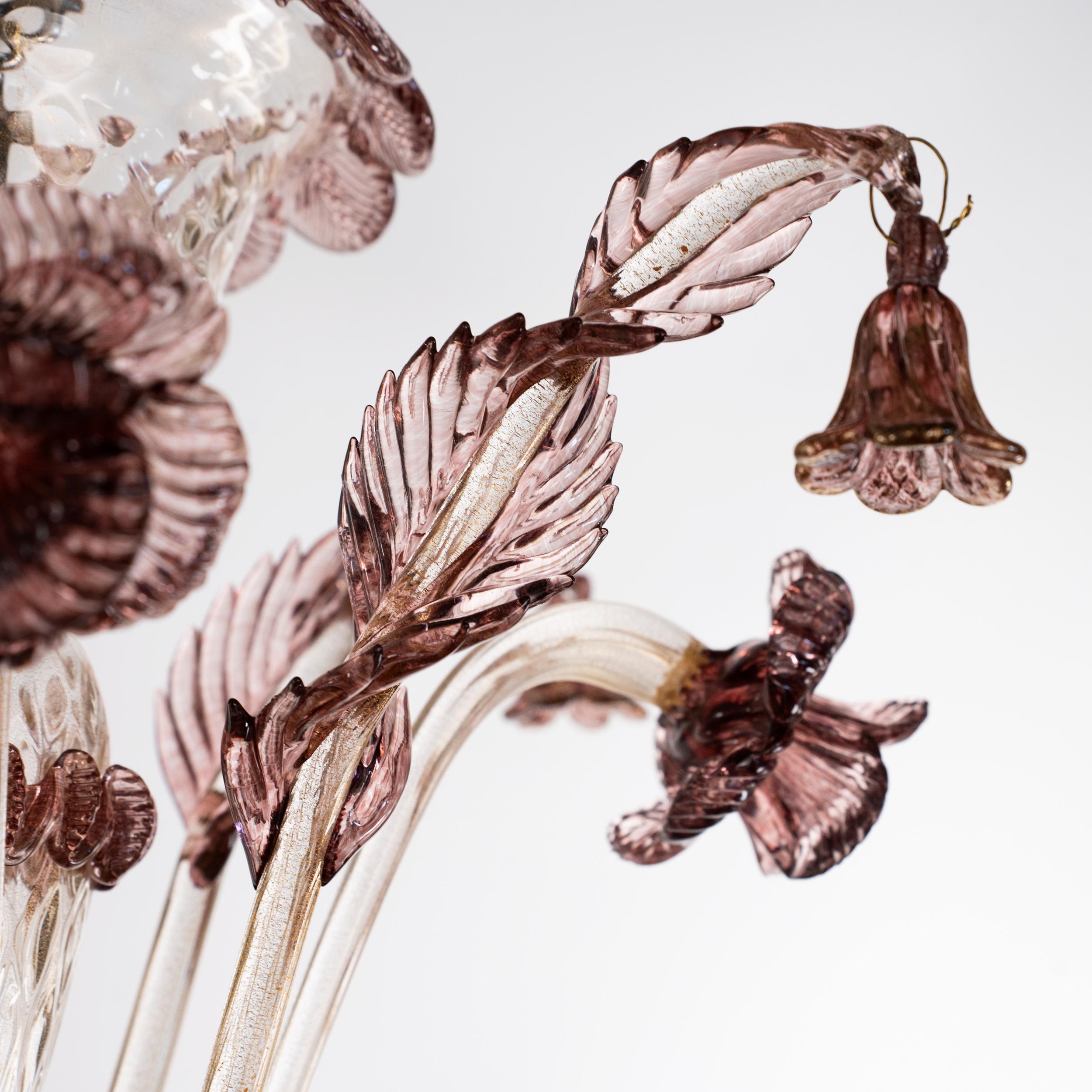 Lustre à 6 bras en verre doré avec détails en améthyste par Multiforme, en stock en vente 2