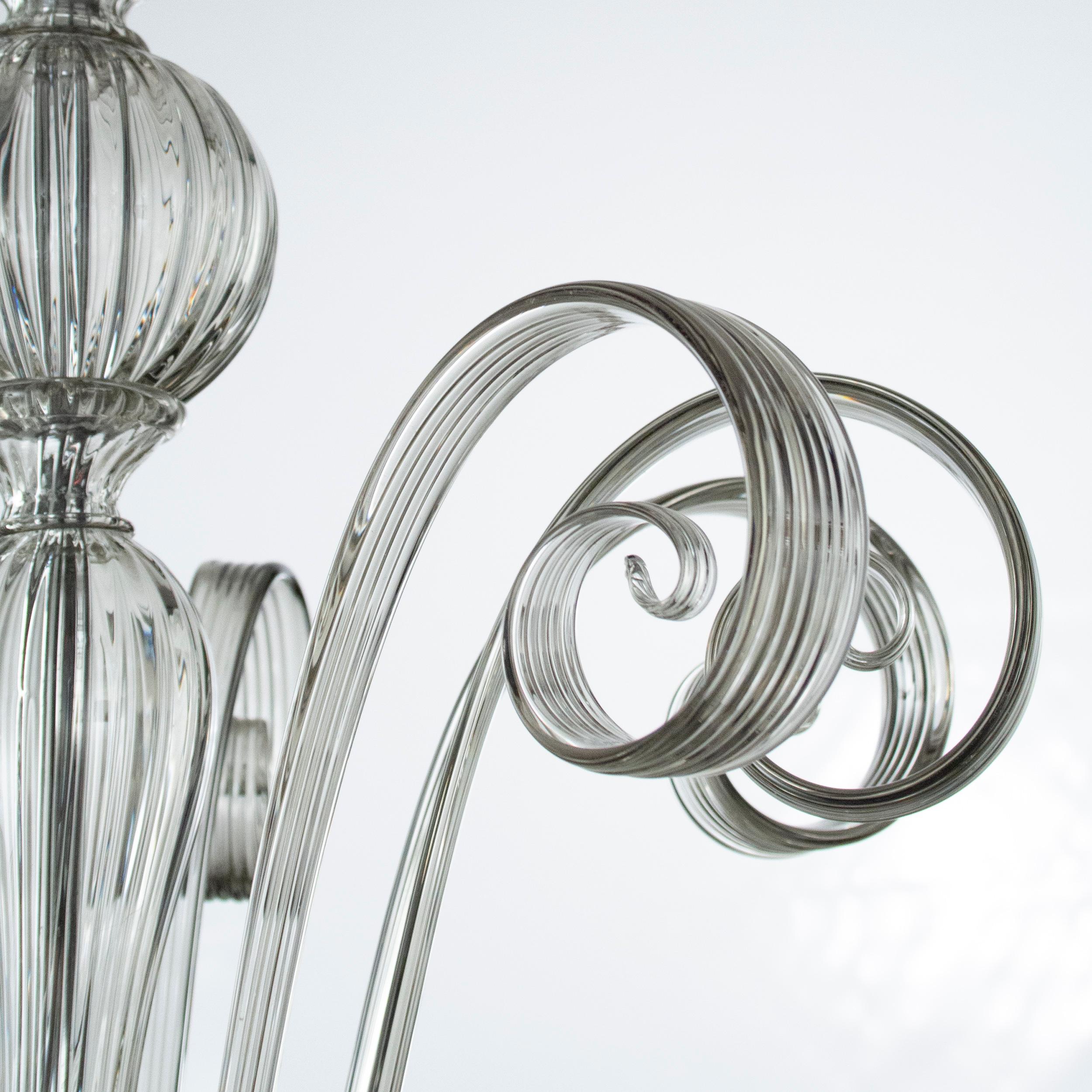XXIe siècle et contemporain Lustre à 6 bras en verre d'art de Murano soufflé à la main gris par Multiforme en vente