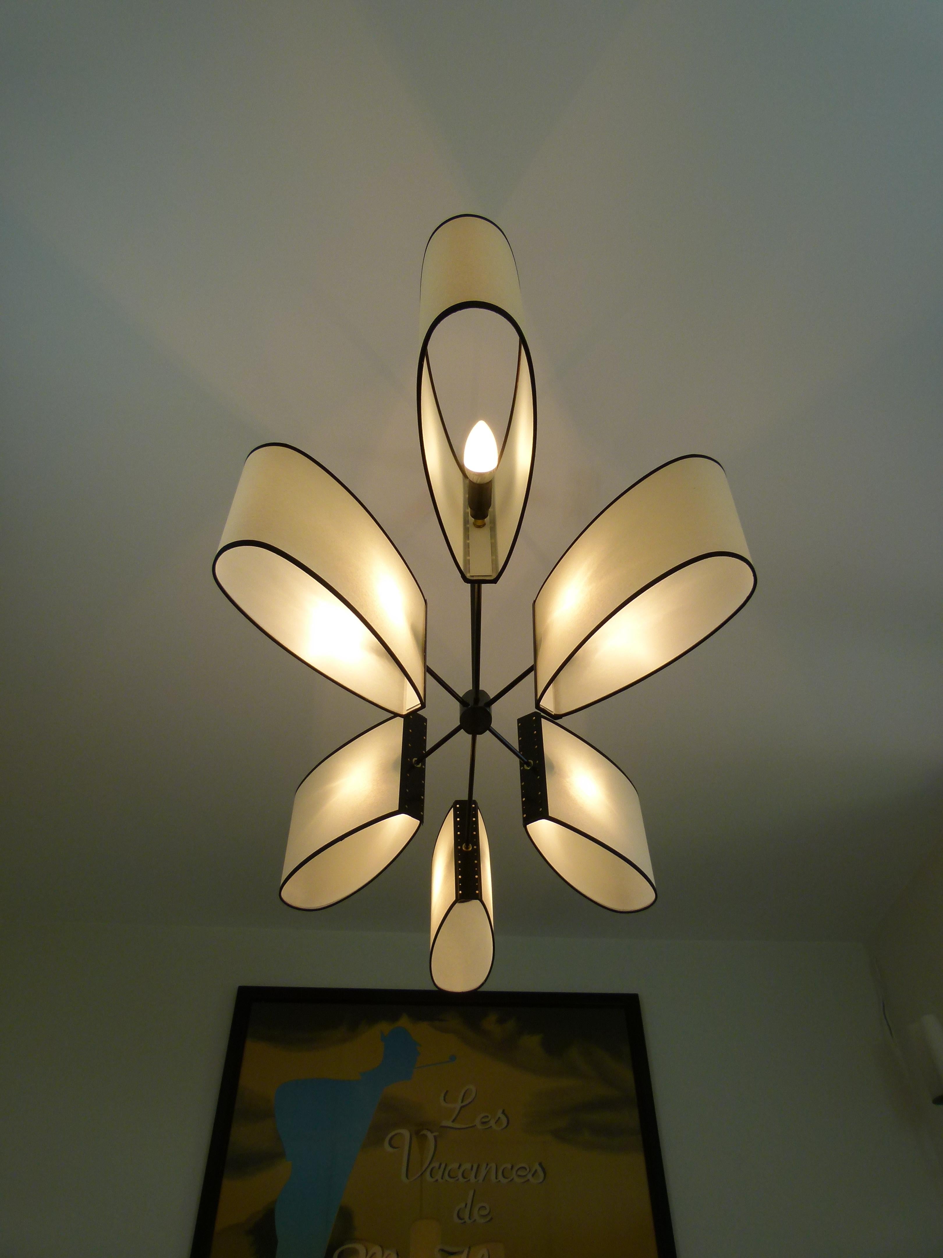  Chandelier 6 Arms in Assymethy from Maison Lunel, 1950 In Excellent Condition In Saint-Ouen, FR