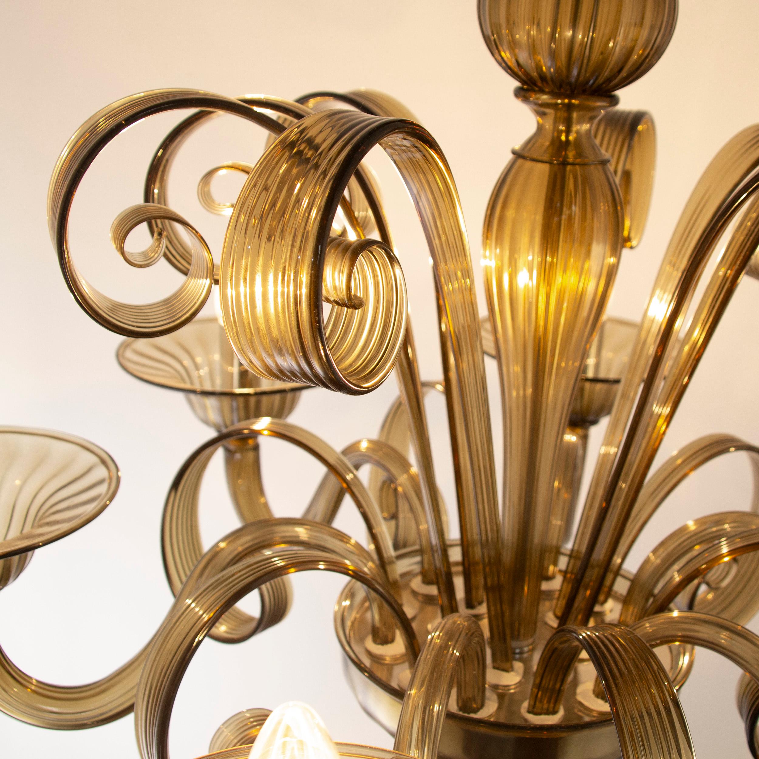 Other Capriccio Chandelier 6 Arms Moka Artistic Murano Glass by Multiforme in Stock For Sale