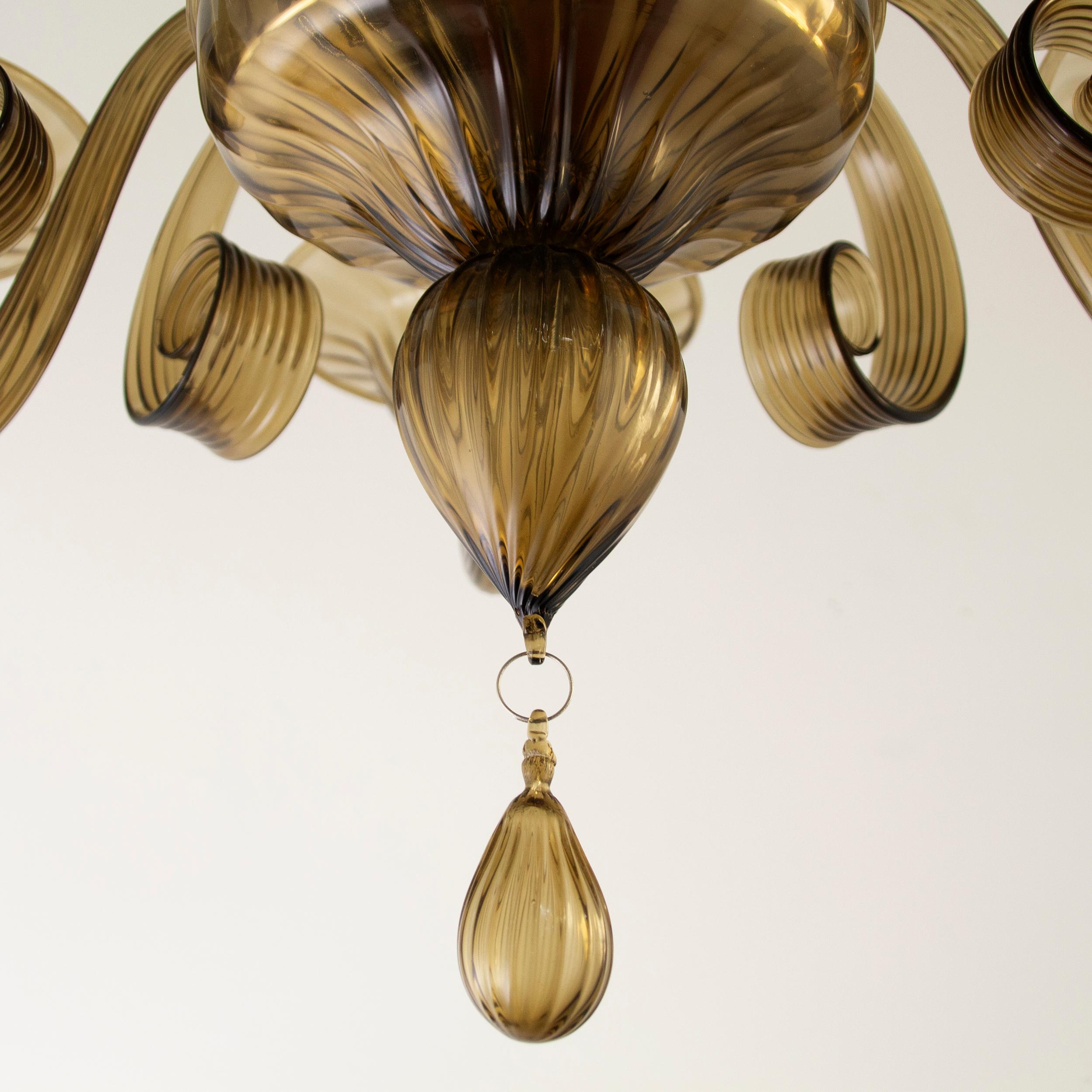 Hand-Crafted Capriccio Chandelier 6 Arms Moka Artistic Murano Glass by Multiforme in Stock For Sale