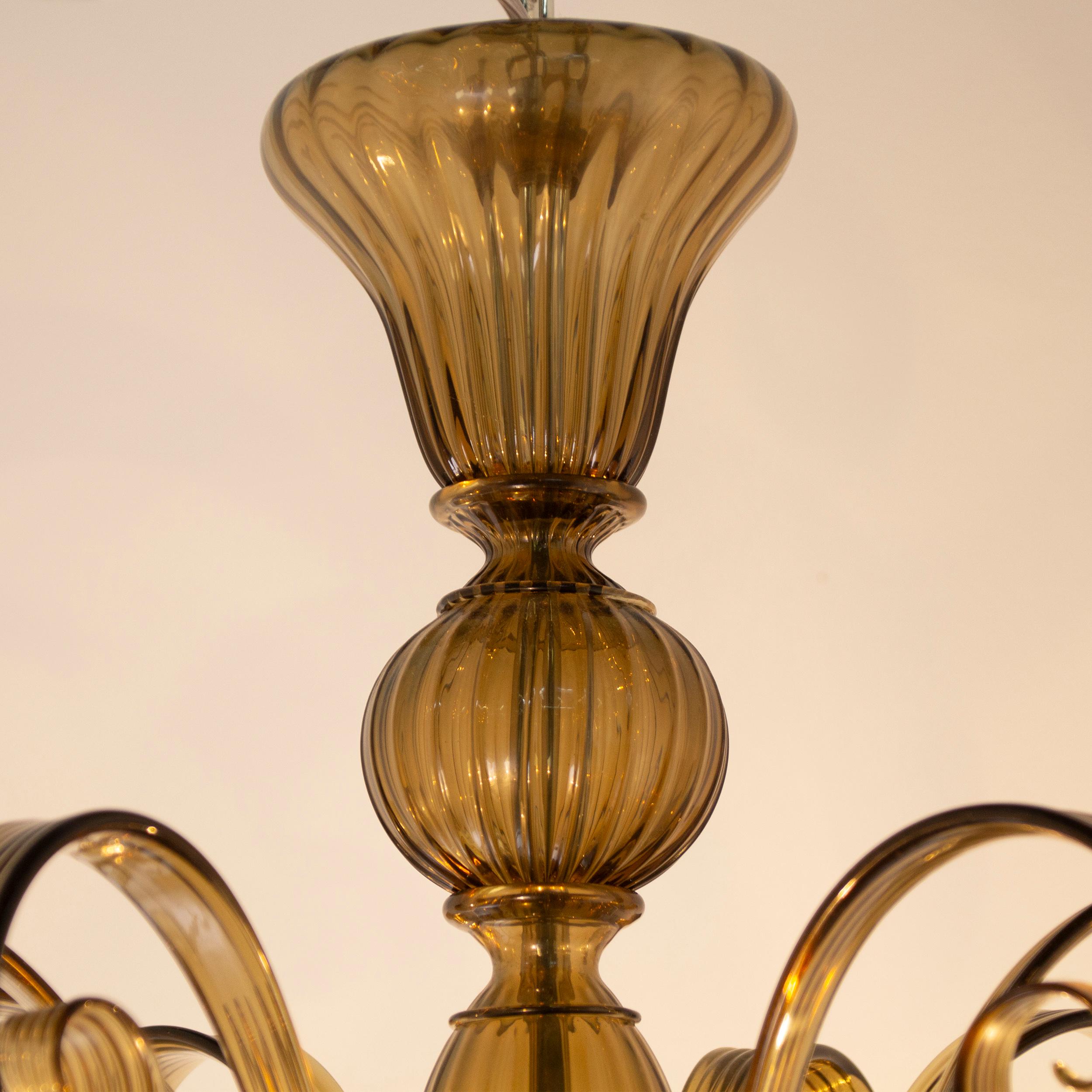 Contemporary Capriccio Chandelier 6 Arms Moka Artistic Murano Glass by Multiforme in Stock For Sale