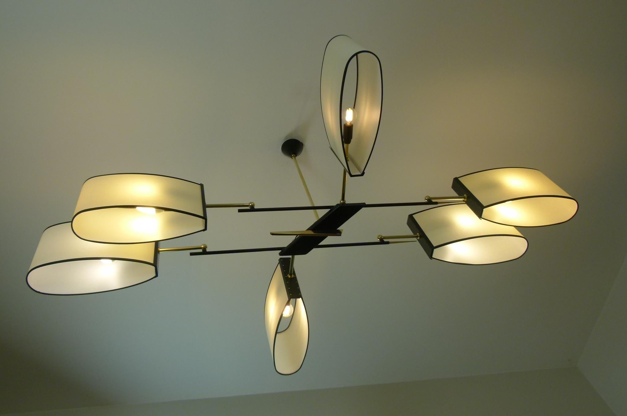 20th Century Chandelier 6 Arms of Light, Maison Lunel, circa 1950