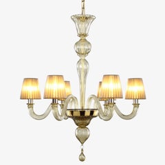 Araña 6 Brazos Cristal Murano Cuarzo Ahumado, Pantallas Chapeau by Multiforme