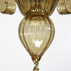 Chandelier 6 Arms Straw Handblown Artistic Murano Glass by Multiforme