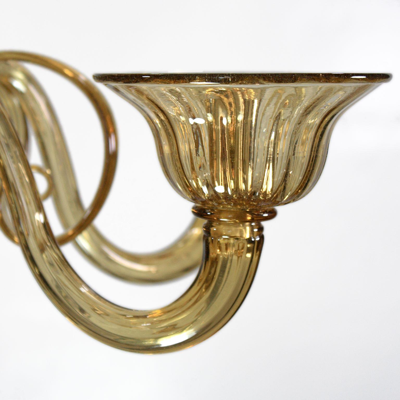 Other Chandelier 6 Arms Straw Handblown Artistic Murano Glass by Multiforme For Sale