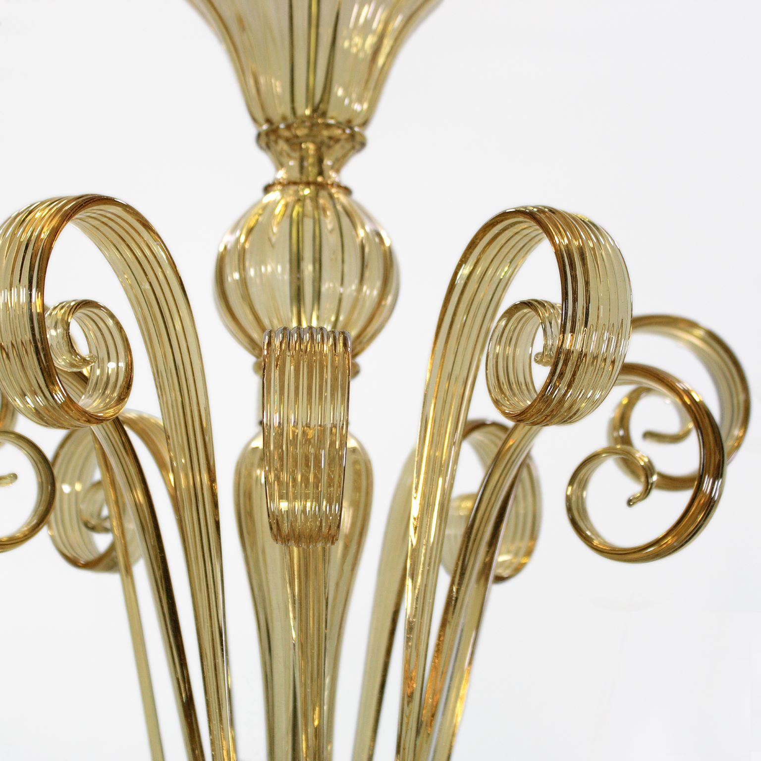 Italian Chandelier 6 Arms Straw Handblown Artistic Murano Glass by Multiforme For Sale
