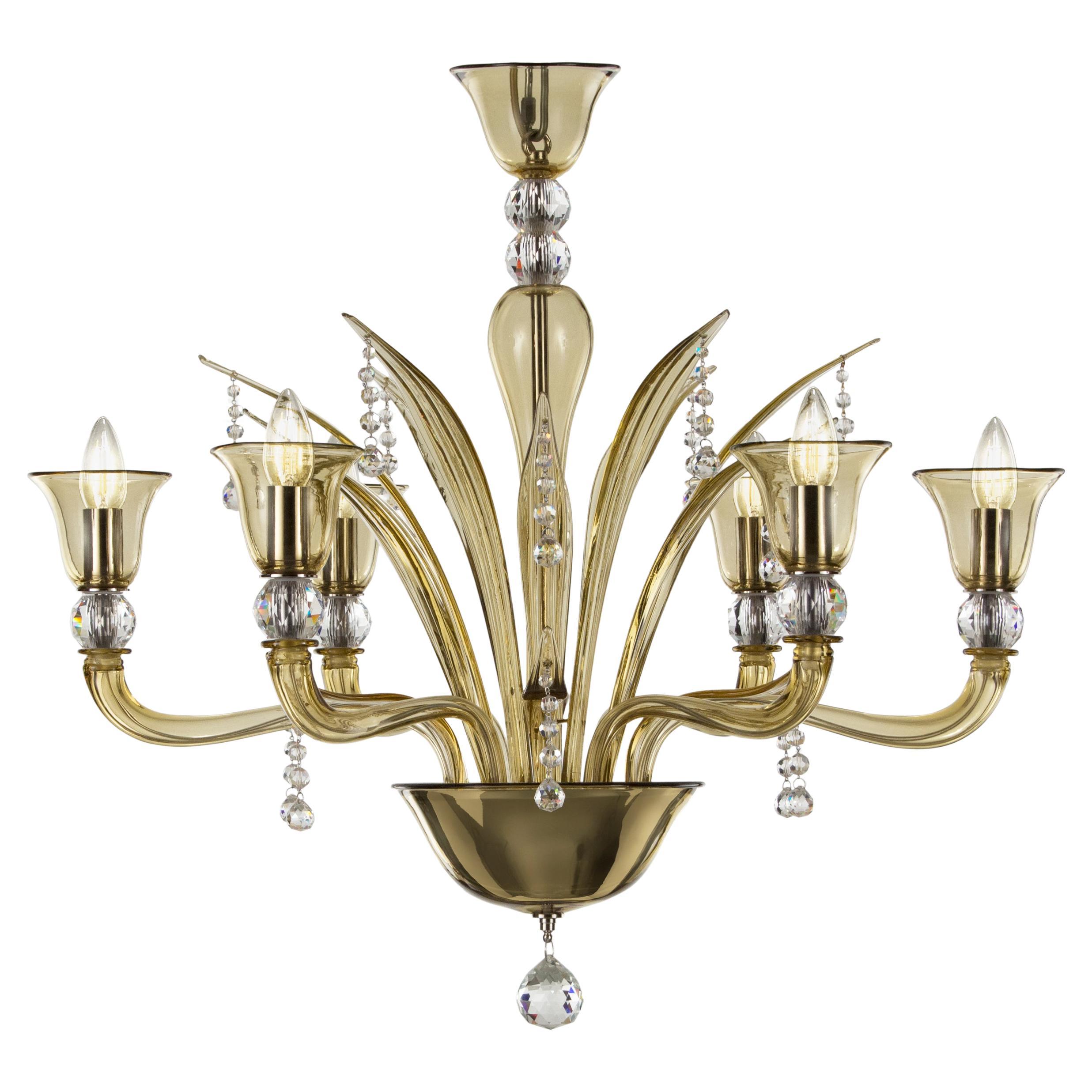 Chandelier 6 Arms Straw Murano Glass with Crystal Details by Multiforme in Stock For Sale