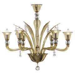 Chandelier 6 Arms Straw Murano Glass with Crystal Details by Multiforme in Stock